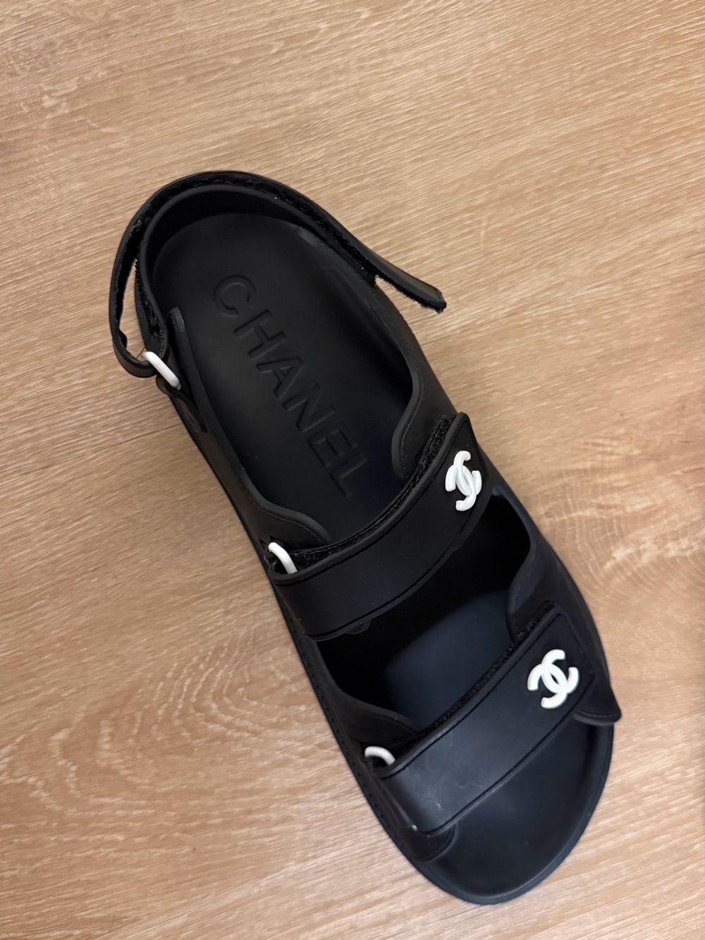 CHANEL Black Rubber CC Logo Strap Sandals - Picture 2 of 4